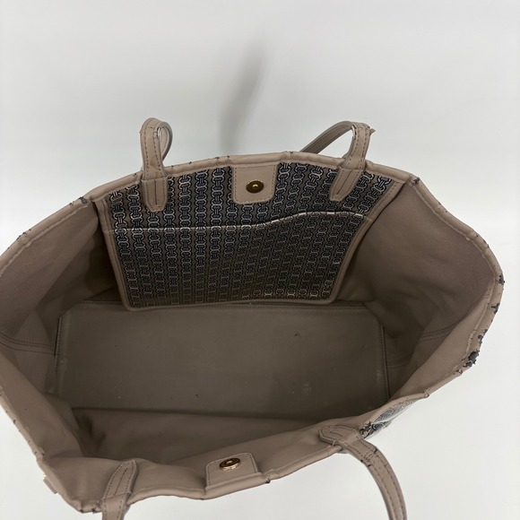 Tory Burch Gemini Link Canvas Tote French Gray Navy Stripe Large Shopper AS IS - Picture 4 of 16